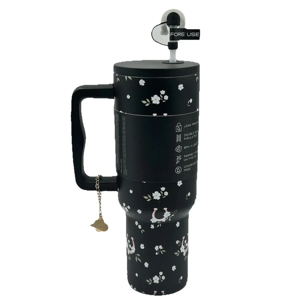 Steve Madden 40oz Insulated Tumbler Travel Mug Western Cowgirl Horseshoe Charm